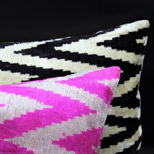 Coussin Velours de Soie Ikat, Coussin Haut de Gamme