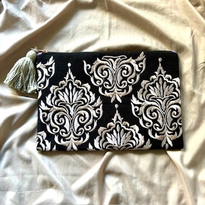 Grande pochette zippée en coton brodé Katna - Casa Nomade